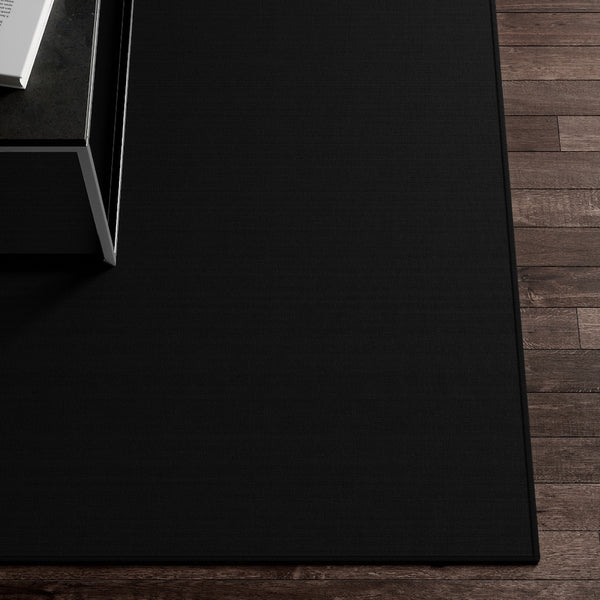 Black Color Dornier Rug, Solid Black Color Modern Basics Essential Premium Beige Brown Best Designer Durable Woven Skid-Resistant Premium Polyester Indoor Carpet Area Rug - Printed in USA (Size: 20"x32"(1'-8"x2'-8"), 35"×63"(2'-11"x5'-3"), 63"×84"(5'-3"x7'-0"))