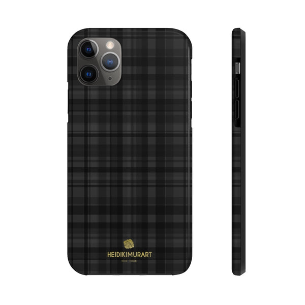 Black Plaid Print Phone Case, Tartan Print Case Mate Tough Phone Cases-Made in USA - Heidikimurart Limited 