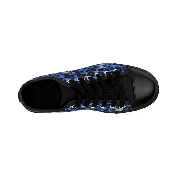 Blue Leopard Print Women's Sneakers, Bright Blue Leopard Spots Animal Skin Print Designer Best Fashion Low Top Canvas Lightweight Premium Quality Women's Sneakers (US Size: 6-12)
