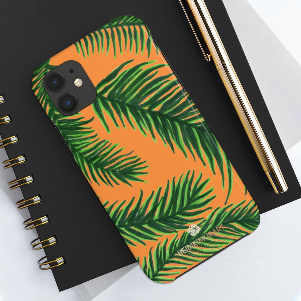 Orange Tropical Print Phone Case, Palm Leaf Case Mate Tough Phone Cases-Made in USA - Heidikimurart Limited 