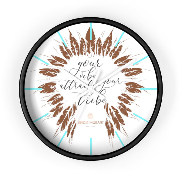 Boho "Your Tribe Attract Your Vibe" Inspirational Quote Wall Clock- Made in USA-Wall Clock-10 in-Black-White-Heidi Kimura Art LLC