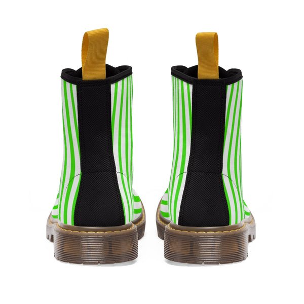 Green Striped Women's Canvas Boots, Modern Vertically Stripes White Green Ladies' Winter Boots-Shoes-Printify-Heidi Kimura Art LLC