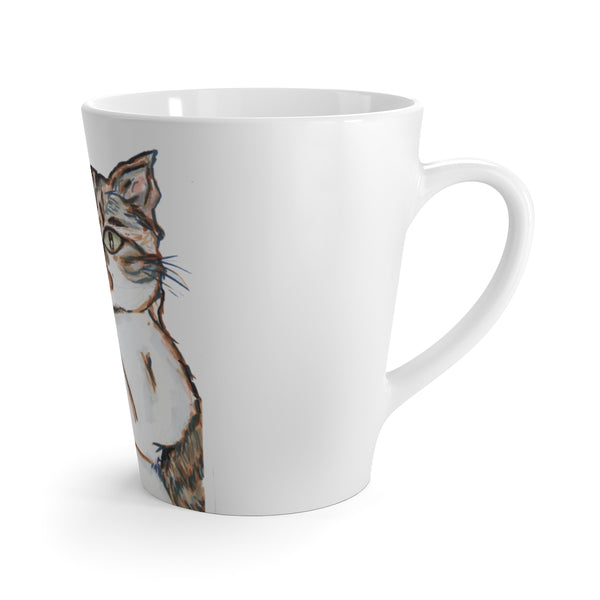 Cute Cat 12 oz Latte Mug, Peanut Meow Cat Best White Ceramic Coffee Cup, Ceramic Latte Mug, Microwave-Safe, Dishwasher-Safe Feminine Floral Tea Coffee Cup -Printed in USA