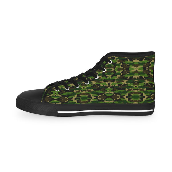 Green Camouflage Men's Sneakers, Best High Tops, Modern Minimalist Best Men's High Top Sneakers, Best Men's High Top Laced Up Black or White Style Breathable Fashion Canvas Sneakers Tennis Athletic Style Shoes For Men (US Size: 5-14) Green Camouflage Men's Sneakers | Camo Army Military Print Best Men's High Top Sneakers | Camo Canvas Print Sneakers For Men (US Size: 5-14)