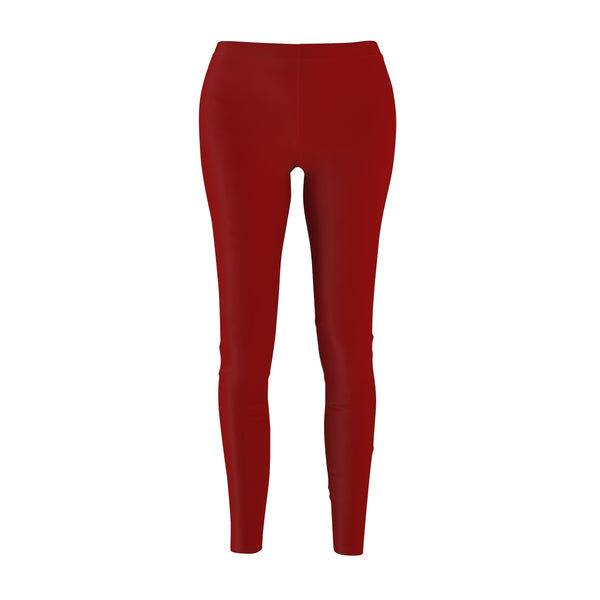 Cherry Red Classic Solid Color Women's Long Skinny Fit Casual Leggings - Made in USA-Casual Leggings-M-Heidi Kimura Art LLC