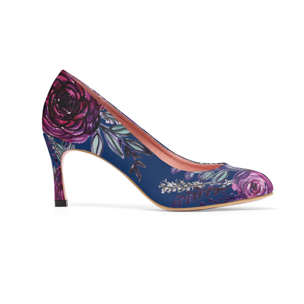 Royal Blue Classy Purple Rose Floral Print Designer Women's High Heels (US Size: 5-11)-3 inch Heels-Heidi Kimura Art LLC