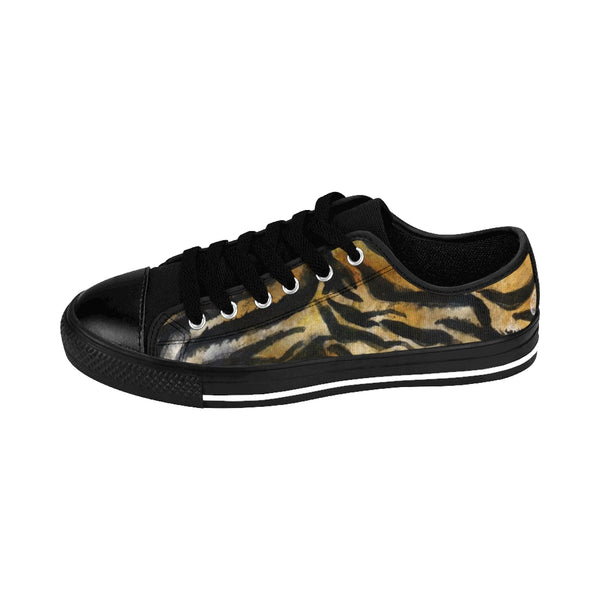 Tiger Stripe Animal Skin Pattern Fashionable Designer Men's Low Top Sneakers Shoes-Men's Low Top Sneakers-Heidi Kimura Art LLC