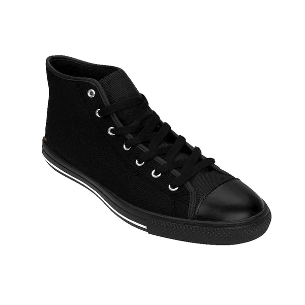 Black Solid Color Premium Quality Men's High-Top Sneakers Running Tennis Shoes-Men's High Top Sneakers-Heidi Kimura Art LLC
