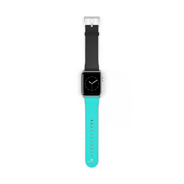 Turquoise Blue Black Dual Color 38mm/42mm Watch Band For Apple Watches- Made in USA-Watch Band-42 mm-Silver Matte-Heidi Kimura Art LLC