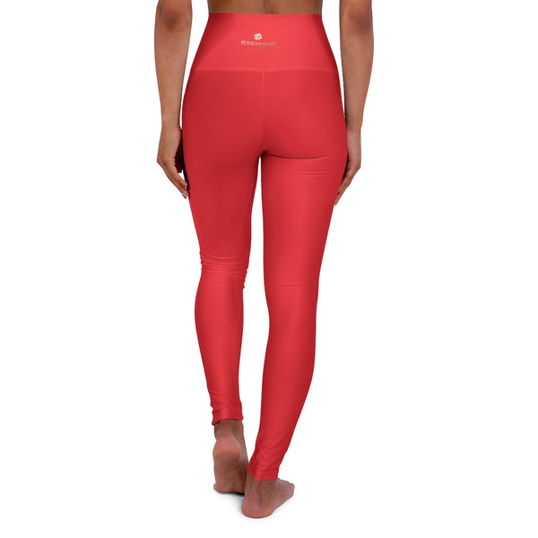 Red High Waisted Yoga Leggings, Solid Color Long Women Yoga Tights-All Over Prints-Printify-XL-Heidi Kimura Art LLC