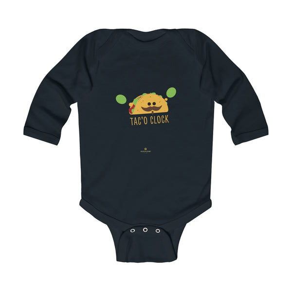 Taco Cute Funny Baby Boy or Girls Infant Kids Long Sleeve Bodysuit - Made in USA-Infant Long Sleeve Bodysuit-Black-NB-Heidi Kimura Art LLC