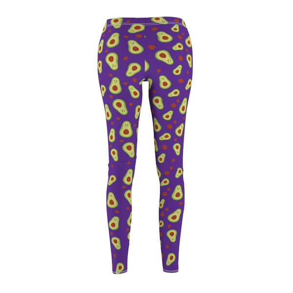 Purple Avocado Cute Print Women's Dressy Long Casual Leggings- Made in USA-All Over Prints-Heidi Kimura Art LLC