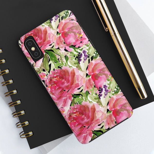 Black Pink Rose Print Phone Case, Floral Print Case Mate Tough Phone Cases-Made in USA - Heidikimurart Limited 