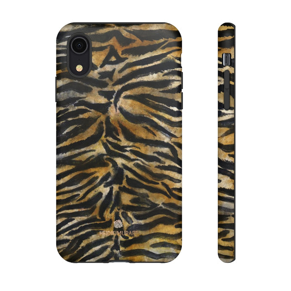 Brown Tiger Striped Tough Cases, Animal Print Best Designer Phone Case-Made in USA-Phone Case-Printify-iPhone XR-Matte-Heidi Kimura Art LLC