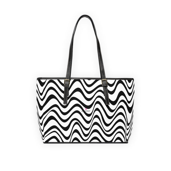 White Wavy Tote Bag, PU Leather Shoulder Hand Work Bag