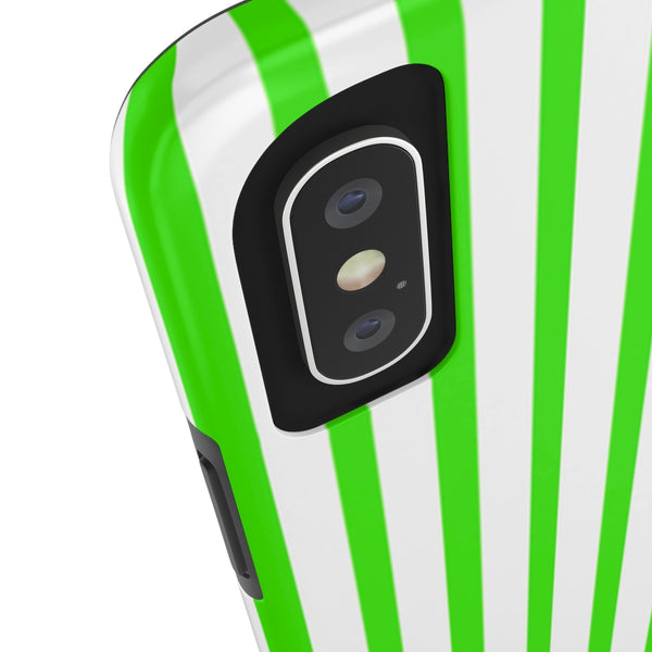 Green White Striped iPhone Case, Modern Case Mate Tough Samsung Galaxy Phone Cases-Phone Case-Printify-Heidi Kimura Art LLC