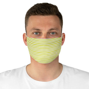 Yellow White Striped Face Mask, Designer Horizontally Stripes Fashion Face Mask For Men/ Women, Designer Premium Quality Modern Polyester Fashion 7.25" x 4.63" Fabric Non-Medical Reusable Washable Chic One-Size Face Mask With 2 Layers For Adults With Elastic Loops-Made in USA