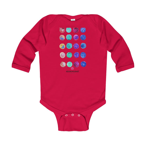 Polka Dots Watercolor Print Baby's Infant Long Sleeve Bodysuit - Made in UK-Kids clothes-Red-12M-Heidi Kimura Art LLC