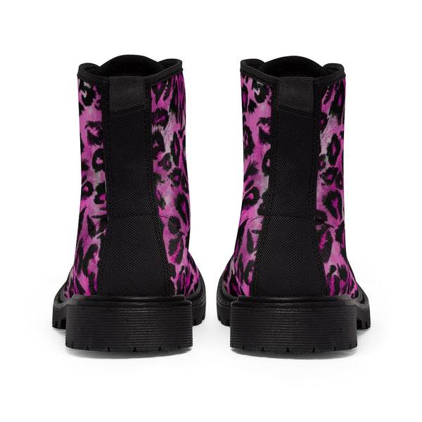 Pink Leopard Men's Boots, Best Hiking Winter Boots Laced Up Shoes For Men-Shoes-Printify-Heidi Kimura Art LLC