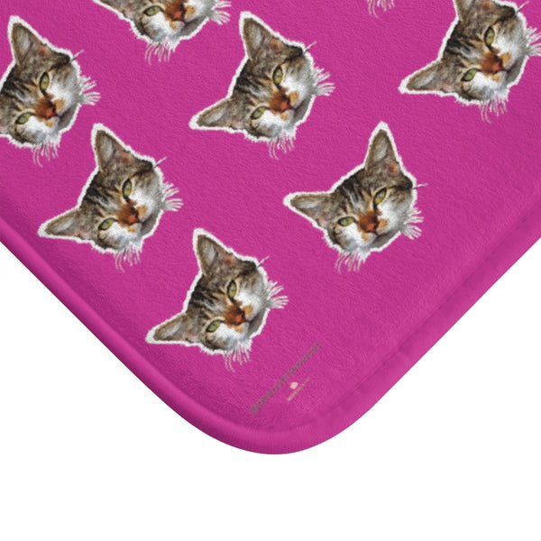 Hot Pink Cat Print Bath Mat, Premium Soft Microfiber Fine Bathroom Rug- Printed in USA-Bath Mat-Heidi Kimura Art LLC