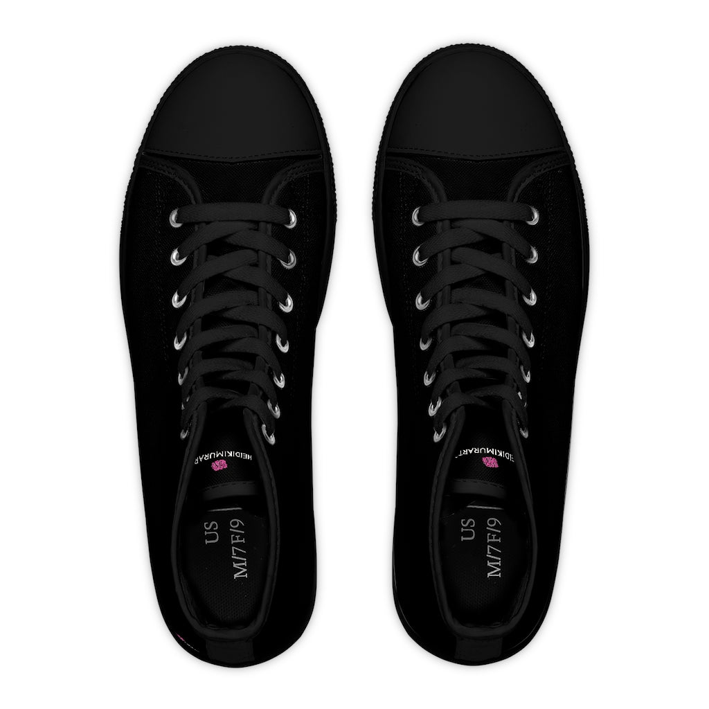 Black Color Ladies' High Tops, Solid Black Color Best Quality Women's High Top Fashion Canvas Sneakers Tennis Shoes (US Size: 5.5-12)