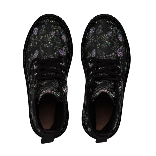 Black Floral Print Women's Boots, Purple Floral Women's Boots, Best Winter Boots For Women (US Size 6.5-11)