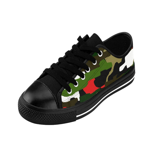 Green Camo Red Military Army Print Premium Men's Low Top Canvas Sneakers Shoes-Men's Low Top Sneakers-Heidi Kimura Art LLC