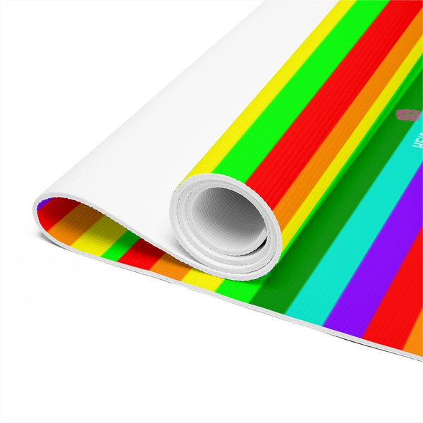 Rainbow Striped Foam Yoga Mat, Rainbow Colorful Gay Pride Modern Vertical Stripes Stylish Lightweight 0.25" thick Best Designer Gym or Exercise Sports Athletic Yoga Mat Workout Equipment - Printed in USA (Size: 24″x72")