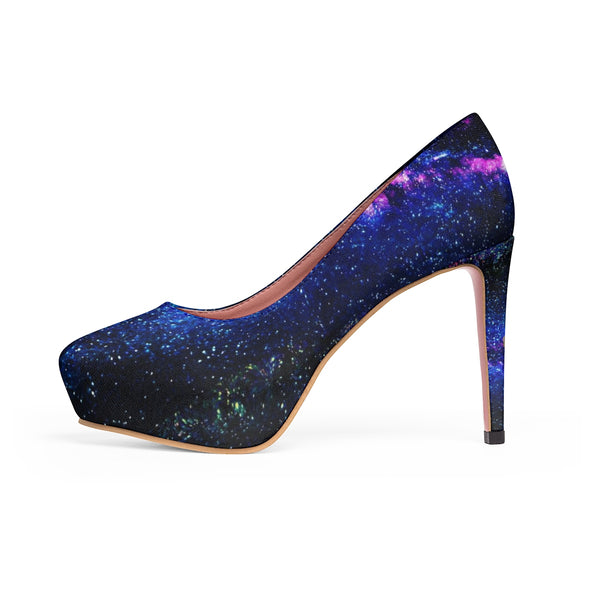 Blue Galaxy Space Print Women's Platform Heels Stiletto Pumps Shoes (US Size: 5-11)-4 inch Heels-Heidi Kimura Art LLC