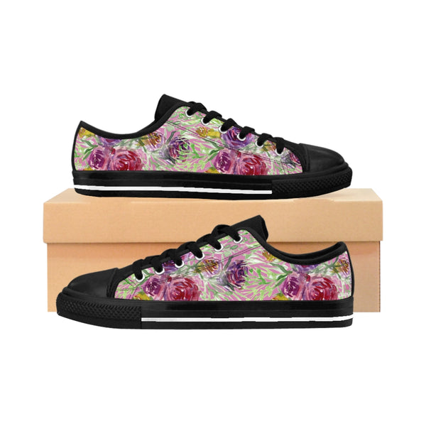 Pink Floral Rose Women's Sneakers, Floral Rose Print Best Tennis Casual Shoes For Women (US Size: 6-12)