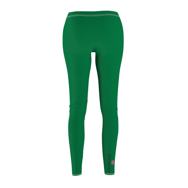 Green Women's Casual Leggings, Green Classic Solid Color Women's Fashion Best Designer Premium Quality Skinny Fit Premium Quality Casual Leggings - Made in USA (US Size: XS-2XL) Women's Solid Color Leggings, Simple Solid Color Casual Pants Made For Comfort, Color Leggings For Work, Bright Colorful Tights