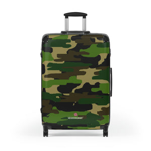 Green Camo Print Suitcases, Military Camo Print&nbsp;Designer Suitcase With&nbsp;TSA-approved&nbsp;Lock, Best&nbsp;Suitcase Luggage (Small, Medium, Large)&nbsp;Unique Cute Spacious Versatile and Lightweight Carry-On or Checked In Suitcase, Best&nbsp;Personal Superior Designer Adult's Travel Bag Custom Luggage - Gift For Him or Her - Made in USA/ UK