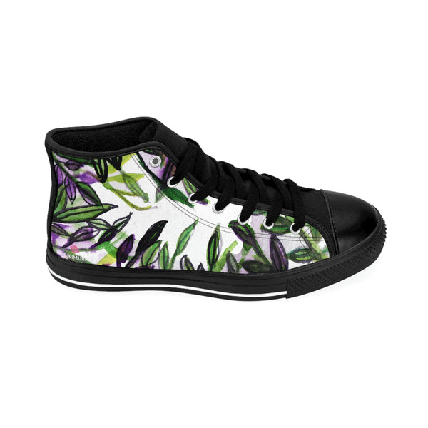 Tropical Leaves Print Men's Sneakers, Designer Men's High Top Sneakers