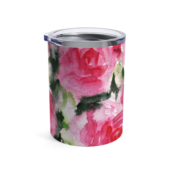 Girlie Soft Pink Rose Floral Stainless Steel Tumbler 10oz, w/ See-Through Plastic Lid-Mug-10oz-Heidi Kimura Art LLC