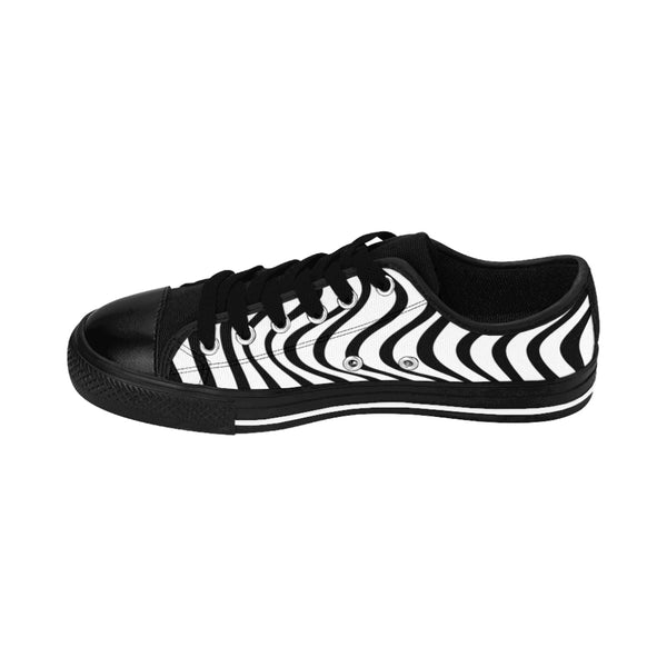 Black White Waves Women's Sneakers, Wavy Abstract Best Tennis Casual Shoes For Women (US Size: 6-12)