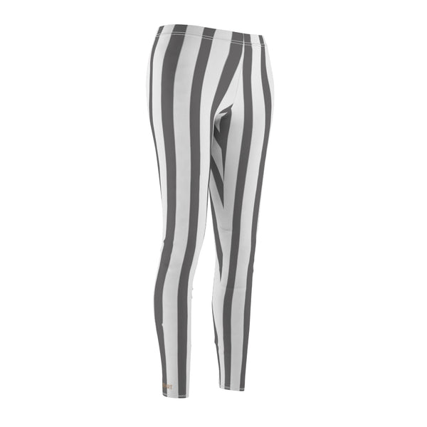 Grey Striped Women's Casual Leggings-All Over Prints-Printify-Heidi Kimura Art LLC