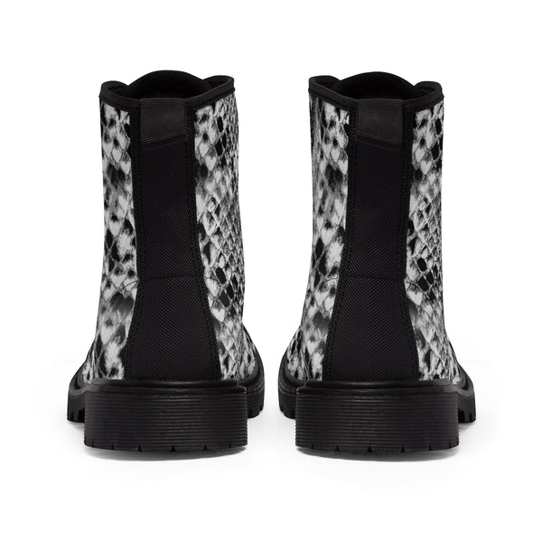 Grey Snake Men's Canvas Boots, Snake Animal Print Designer Winter Laced-up Boots For Men-Shoes-Printify-Heidi Kimura Art LLC