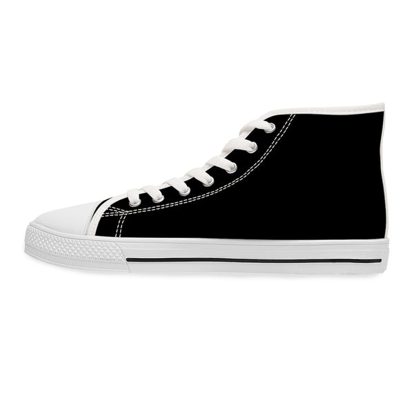 Black Color Ladies' High Tops, Solid Color Best Women's High Top Sneakers Canvas Tennis Shoes