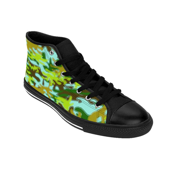 Light Blue Green Camouflage Army Military Print Men's High-top Sneakers Tennis Shoes-Men's High Top Sneakers-Heidi Kimura Art LLC