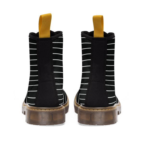 Black Striped Women's Canvas Boots, Modern White Black Stripes Print Winter Boots For Ladies-Shoes-Printify-Heidi Kimura Art LLC