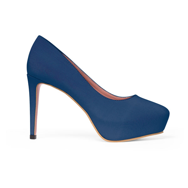 Royal Navy Blue Solid Color Print Luxury Women's Platform Heels (US Size: 5-11)-4 inch Heels-Heidi Kimura Art LLC