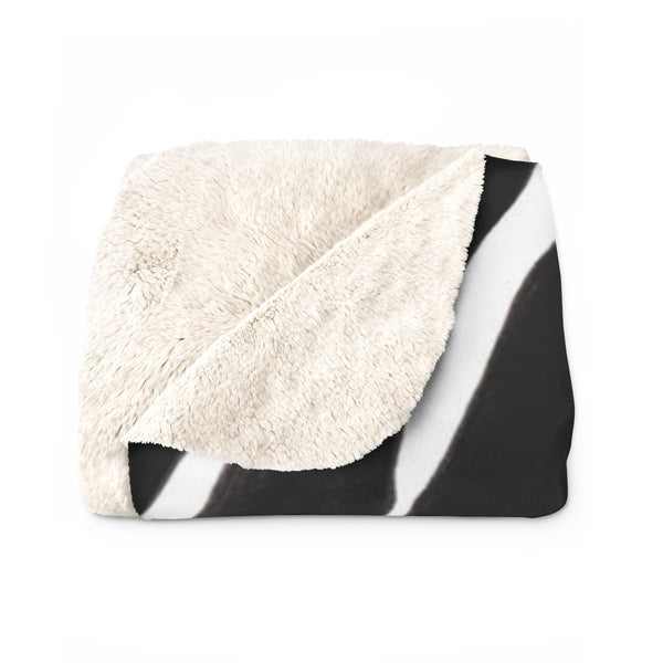 Cute Black & White Zebra Stripe Animal Print Cozy Sherpa Fleece Blanket-Made in USA-Blanket-Heidi Kimura Art LLC