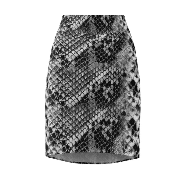 Snake Print Women's Pencil Skirt, Grey Snake Skin Printed Designer Skirt - Heidikimurart Limited 