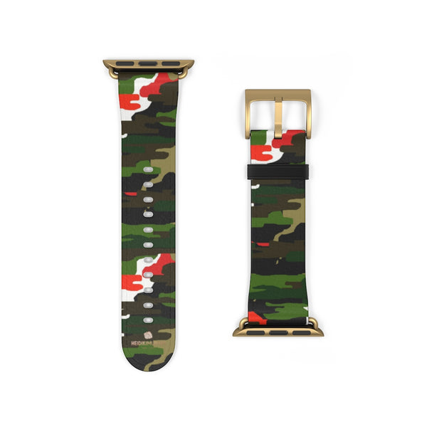 White Green Red Camo Print 38mm/42mm Watch Band For Apple Watches- Made in USA-Watch Band-38 mm-Gold Matte-Heidi Kimura Art LLC