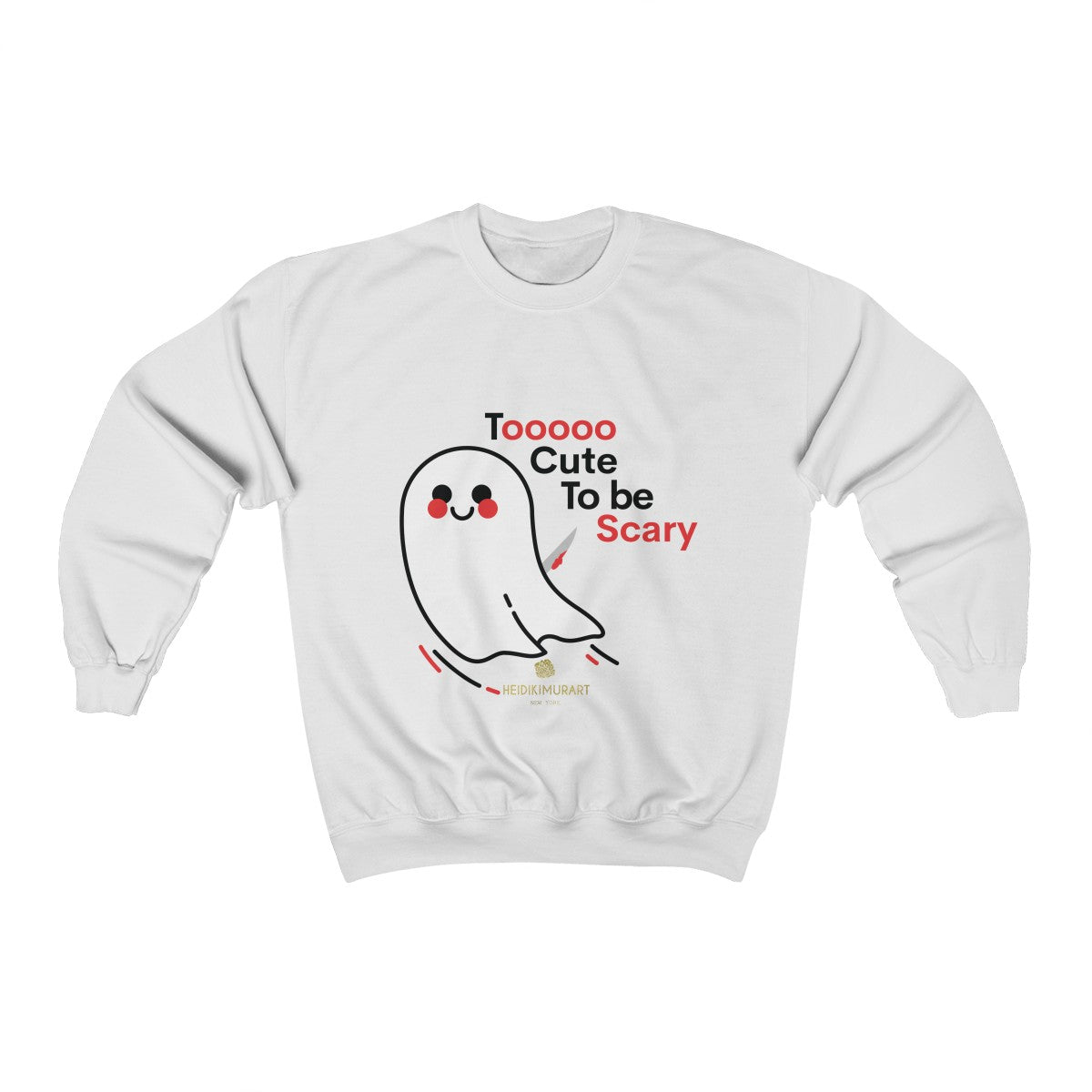 Cute Friendly White Ghost Halloween Party Shirt Unisex Crewneck Sweatshirt-Made in USA-Sweatshirt-White-L-Heidi Kimura Art LLC