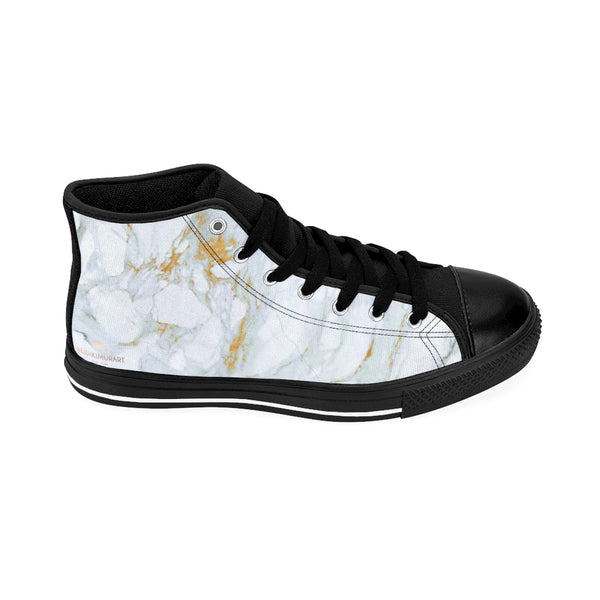 White Gray Marble Abstract Print Premium Quality Men's High-Top Fashion Sneakers-Men's High Top Sneakers-Heidi Kimura Art LLC