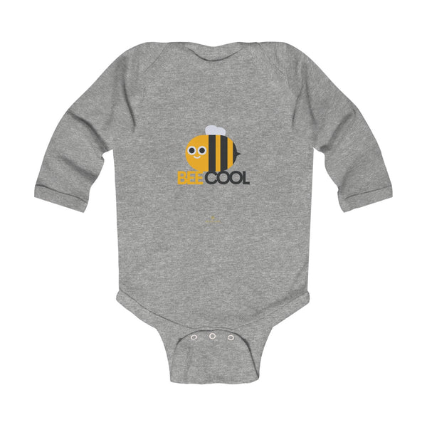 Bee Infant Long Sleeve Bodysuit, Be Cool Cute Baby Boy or Girls Kids Clothes- Made in USA-Infant Long Sleeve Bodysuit-Heather-NB-Heidi Kimura Art LLC