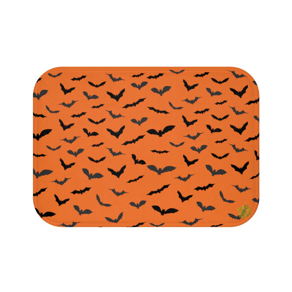 Orange Black Flying Bats Designer Halloween Bath Mat-Made in USA-Bath Mat-Small 24x17-Heidi Kimura Art LLC