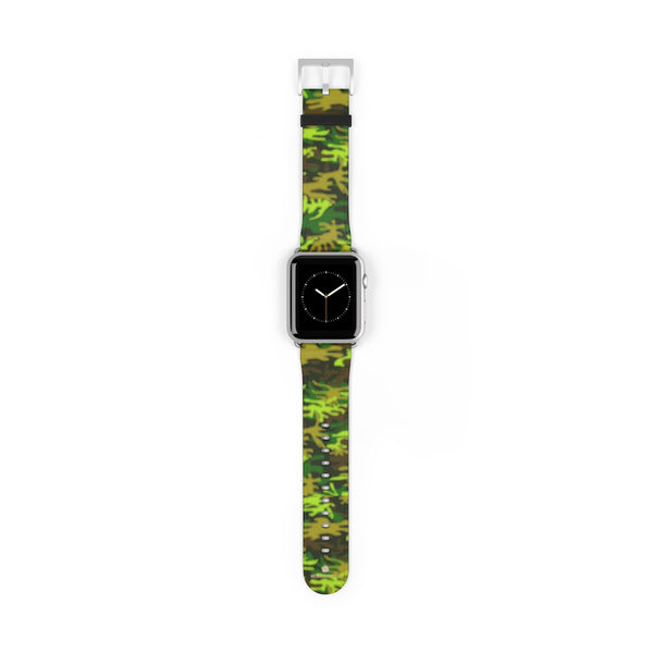 Green Brown Camo Military Print 38mm/42mm Watch Band For Apple Watch- Made in USA-Watch Band-42 mm-Silver Matte-Heidi Kimura Art LLC