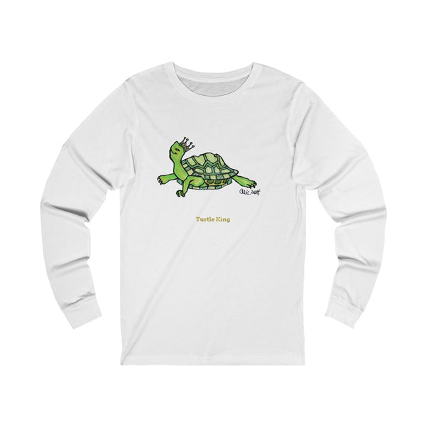 Turtle King Unisex Jersey Long Sleeve Tee Unisex T-Shirt, Made in USA (Size: X-2XL)-Long-sleeve-White-S-Heidi Kimura Art LLC